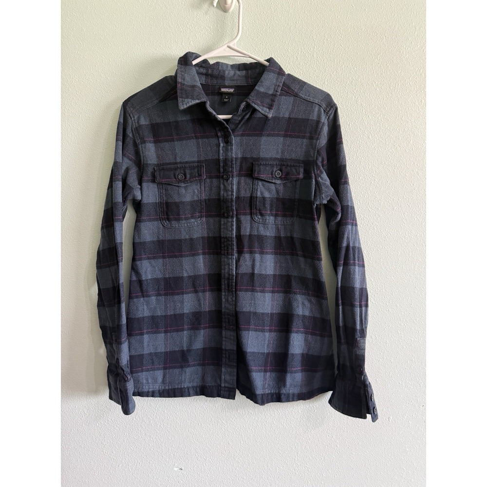 Patagonia Flannel Shirt Womens Size 6 Small Blue Red Plaid Button Up Top Hiking
